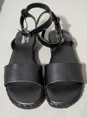 Sonoma Jaylah Black Sandals 10M Ortholite Eco Ankle Buckle Braided Strap Comfort